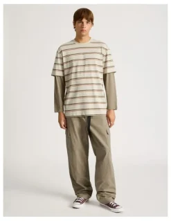 There After Striped Double Layer Long Sleeve Tee in Stone