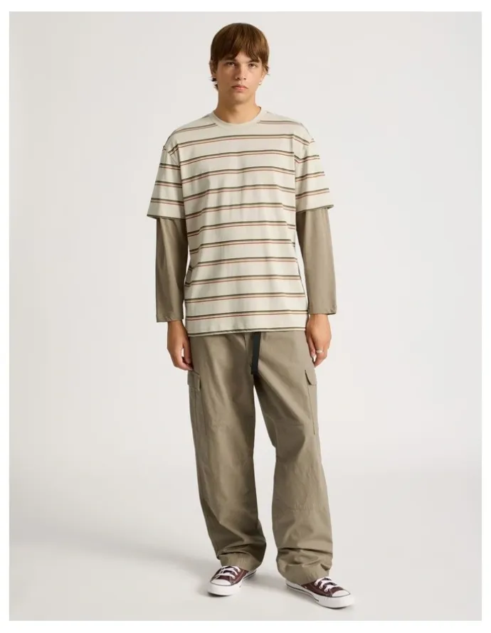 There After Striped Double Layer Long Sleeve Tee in Stone