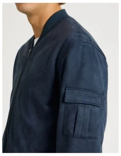 There After Sueded Bomber Jacket in Blue