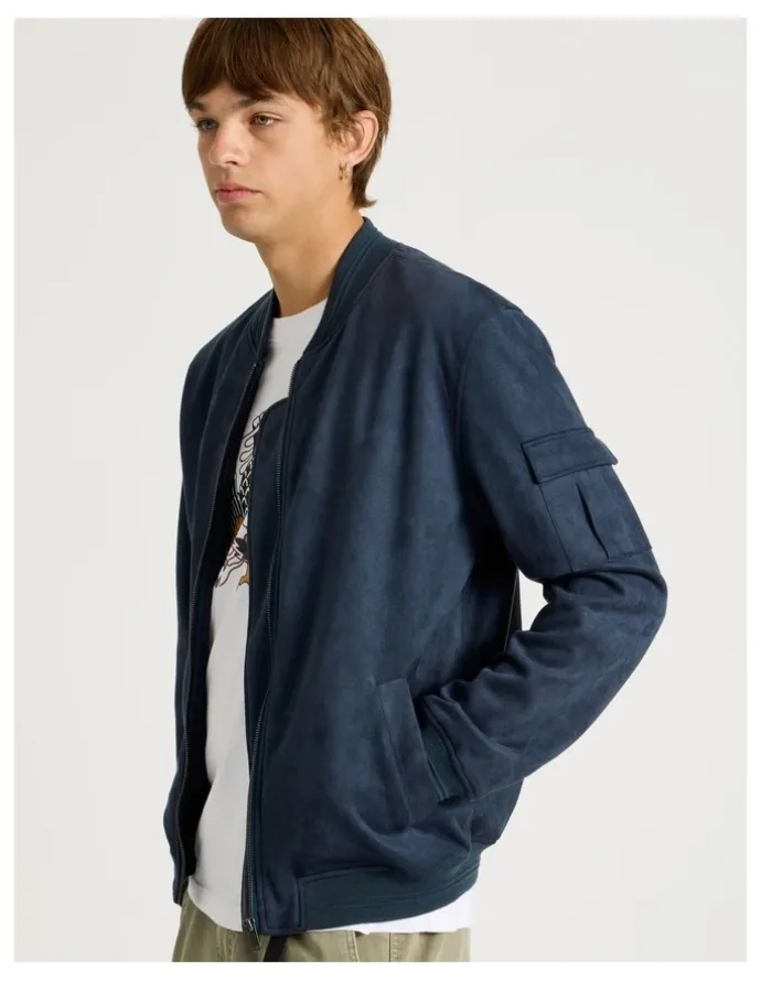 There After Sueded Bomber Jacket in Blue
