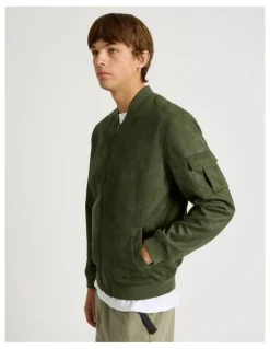 There After Sueded Bomber Jacket in Green