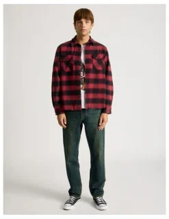 There After Vintage Long Sleeve Check Shirt in Red