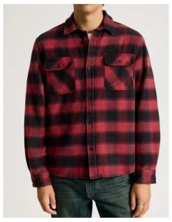 There After Vintage Long Sleeve Check Shirt in Red