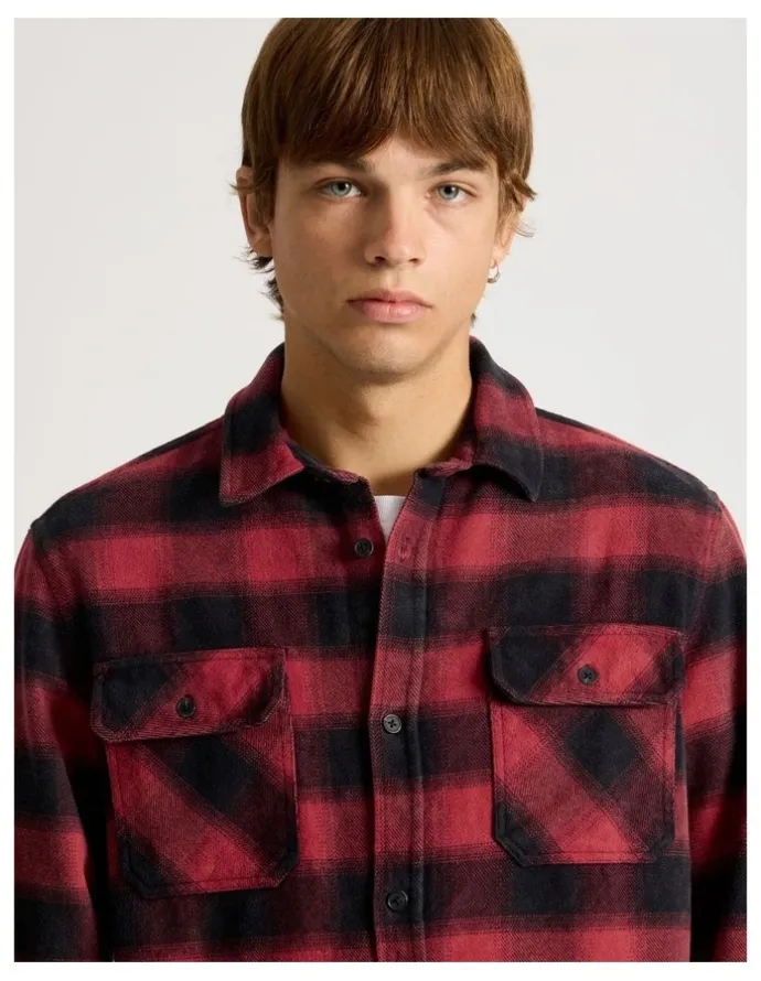 There After Vintage Long Sleeve Check Shirt in Red