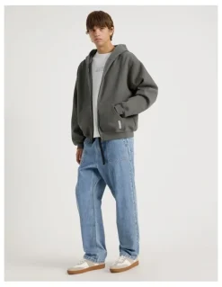 There After Waffle Hooded Sweat in Charcoal