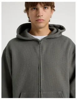 There After Waffle Hooded Sweat in Charcoal
