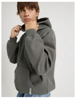 There After Waffle Hooded Sweat in Charcoal