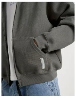 There After Waffle Hooded Sweat in Charcoal