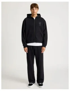 There After Wide Leg Terry Track Pants in Black
