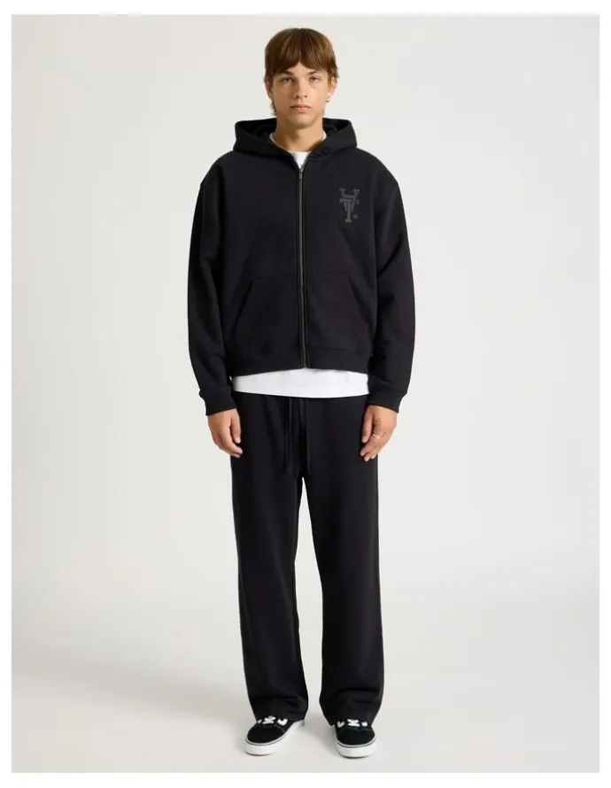 There After Wide Leg Terry Track Pants in Black