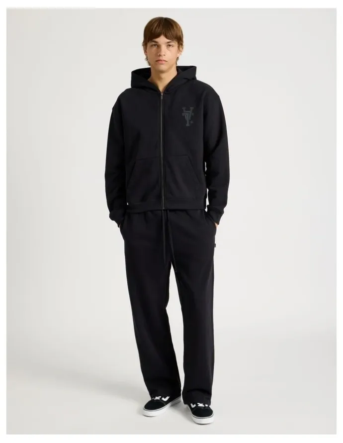 There After Wide Leg Terry Track Pants in Black