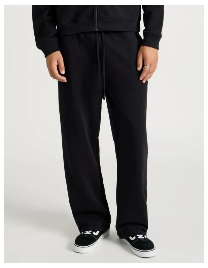 There After Wide Leg Terry Track Pants in Black