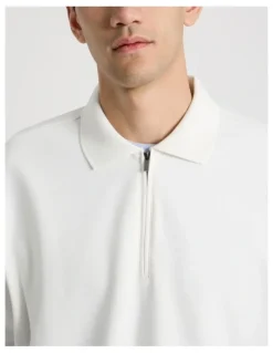 There After Zip Front Short Sleeve Polo in White