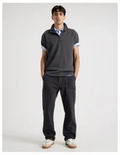 There After Zip Front Short Sleeve Polo in Grey