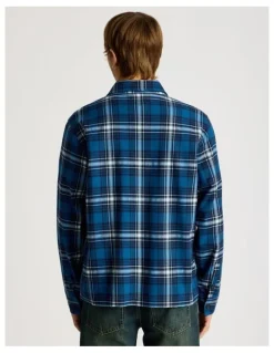 There After Zip Through Long Sleeve Check Shirt in Cobalt