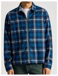 There After Zip Through Long Sleeve Check Shirt in Cobalt