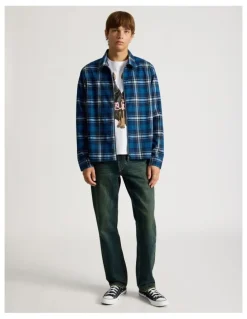 There After Zip Through Long Sleeve Check Shirt in Cobalt
