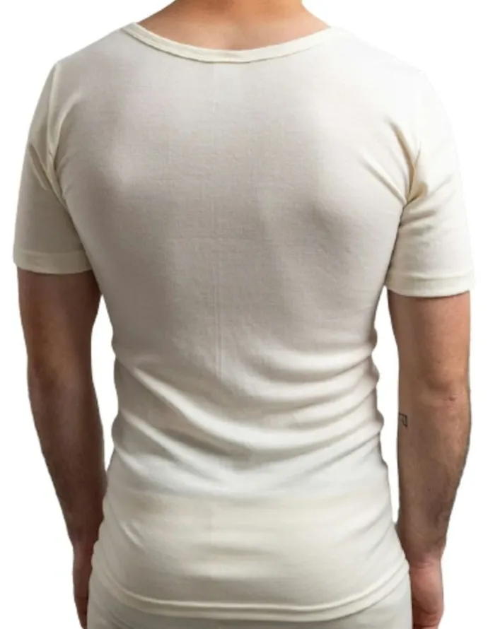 Thermo Fleece Merino Wool Blend Short Sleeve Thermal Top in Beige