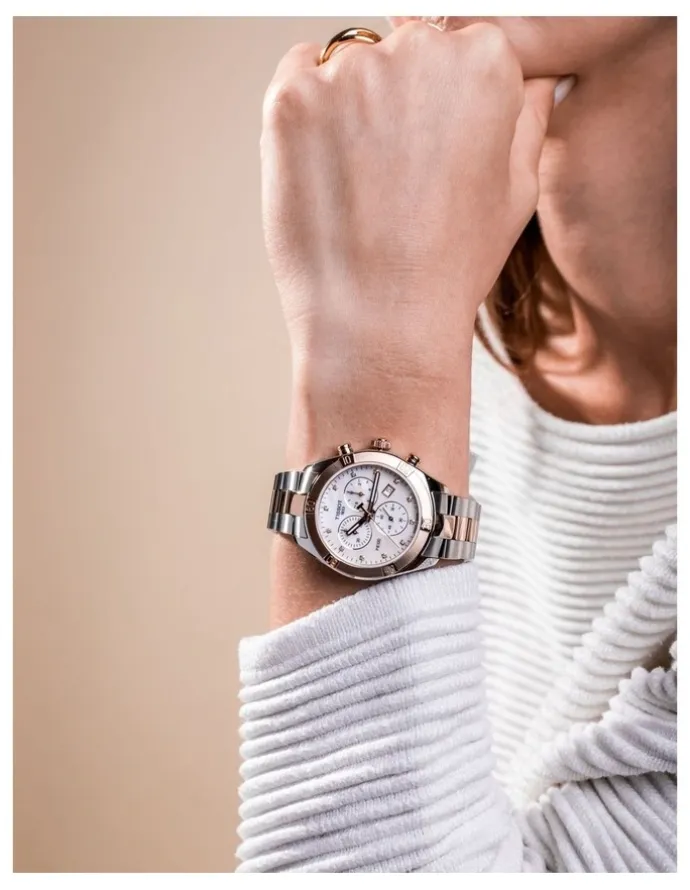 Tissot PR 100 Sport Chic Chronograph T1019172211600 Watch in Pearl Grey/Rose Gold