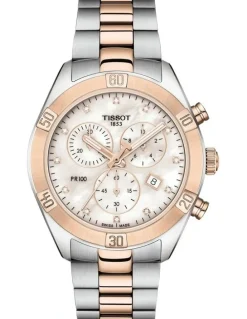 Tissot PR 100 Sport Chic Chronograph T1019172211600 Watch in Pearl Grey/Rose Gold