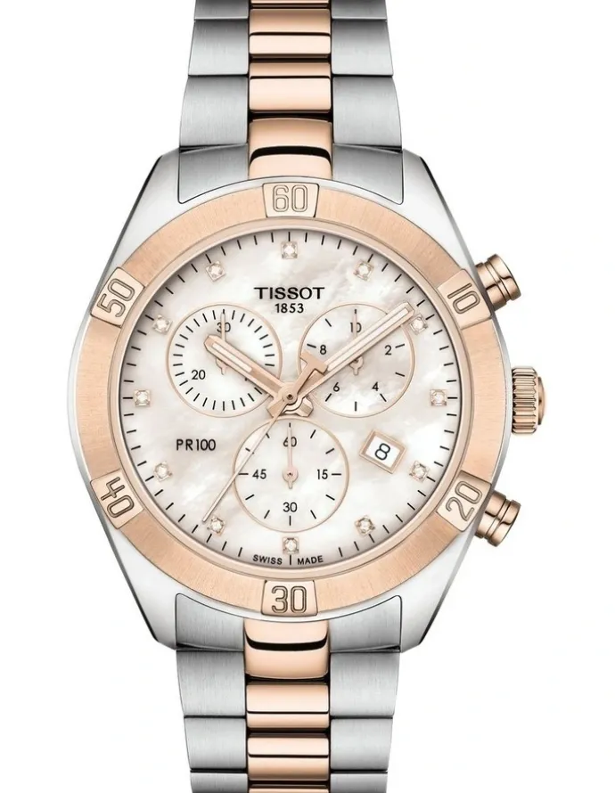 Tissot PR 100 Sport Chic Chronograph T1019172211600 Watch in Pearl Grey/Rose Gold
