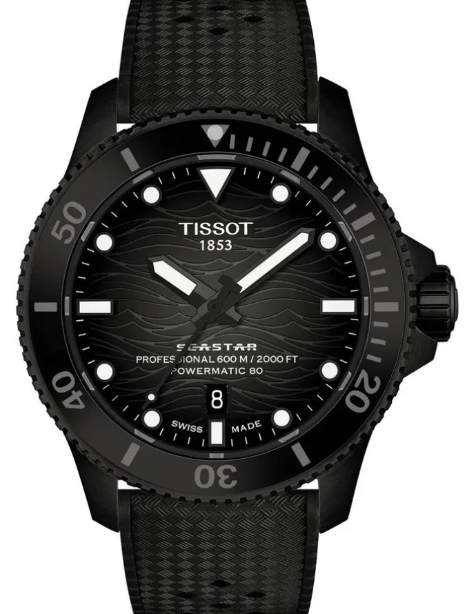 Tissot Seastar 2000 44mm Watch T1209073705100 in Black PVD/Black Rubber