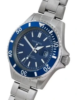 Tony+Will Diver Navy Face Watch in Silver