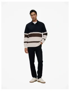 Trenery Bold Stripe Monogram Rugby in Navy