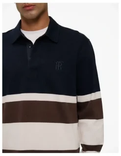 Trenery Bold Stripe Monogram Rugby in Navy