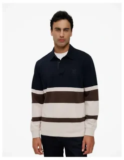 Trenery Bold Stripe Monogram Rugby in Navy