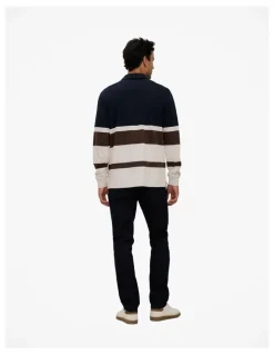 Trenery Bold Stripe Monogram Rugby in Navy