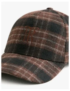 Trenery Leo Wool Blend Check Monogram Cap in Coffee Bean
