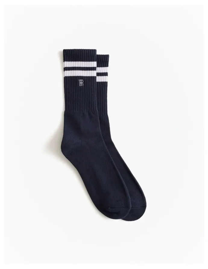 Trenery Monogram Rib Sport Sock in Navy