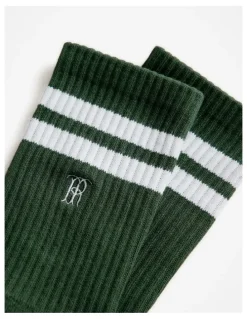 Trenery Monogram Rib Sport Sock in Winter Moss