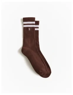 Trenery Monogram Rib Sport Sock in Rich Brown