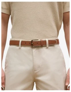 Trenery Roan Leather Canvas Belt in Dark Camel