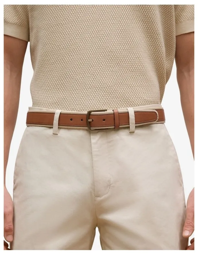 Trenery Roan Leather Canvas Belt in Dark Camel