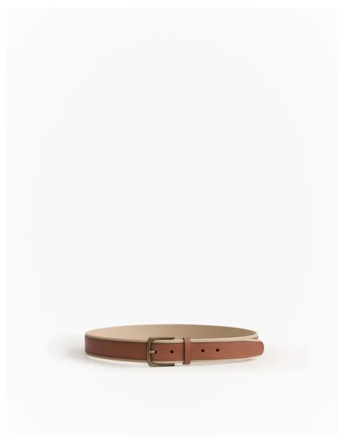 Trenery Roan Leather Canvas Belt in Dark Camel