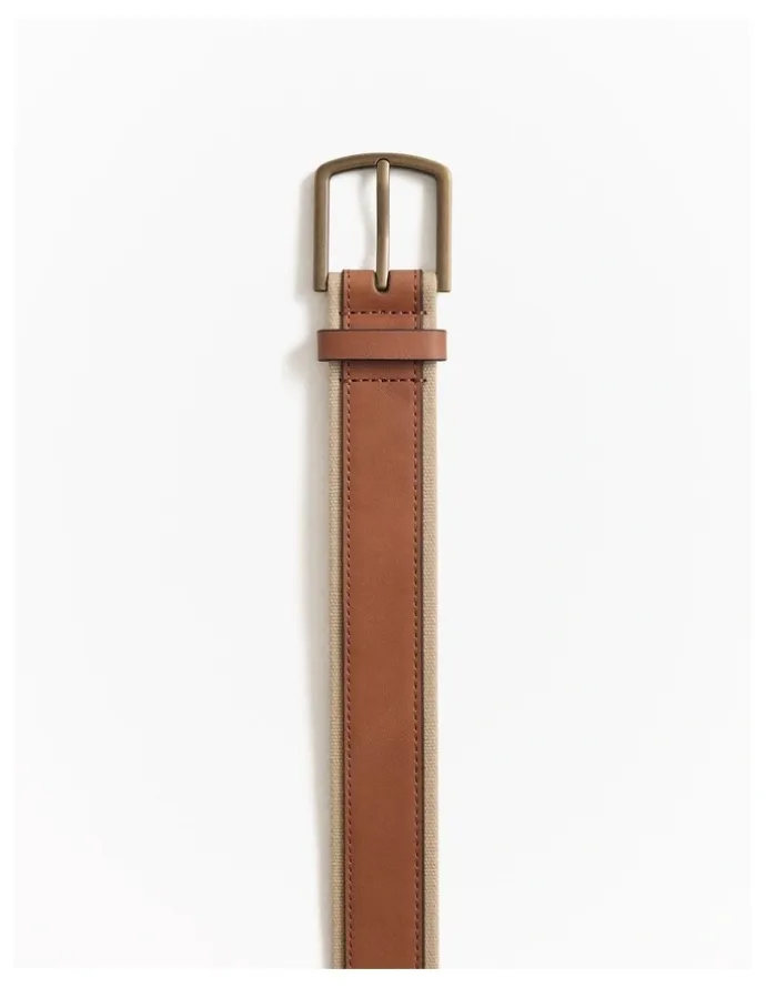 Trenery Roan Leather Canvas Belt in Dark Camel