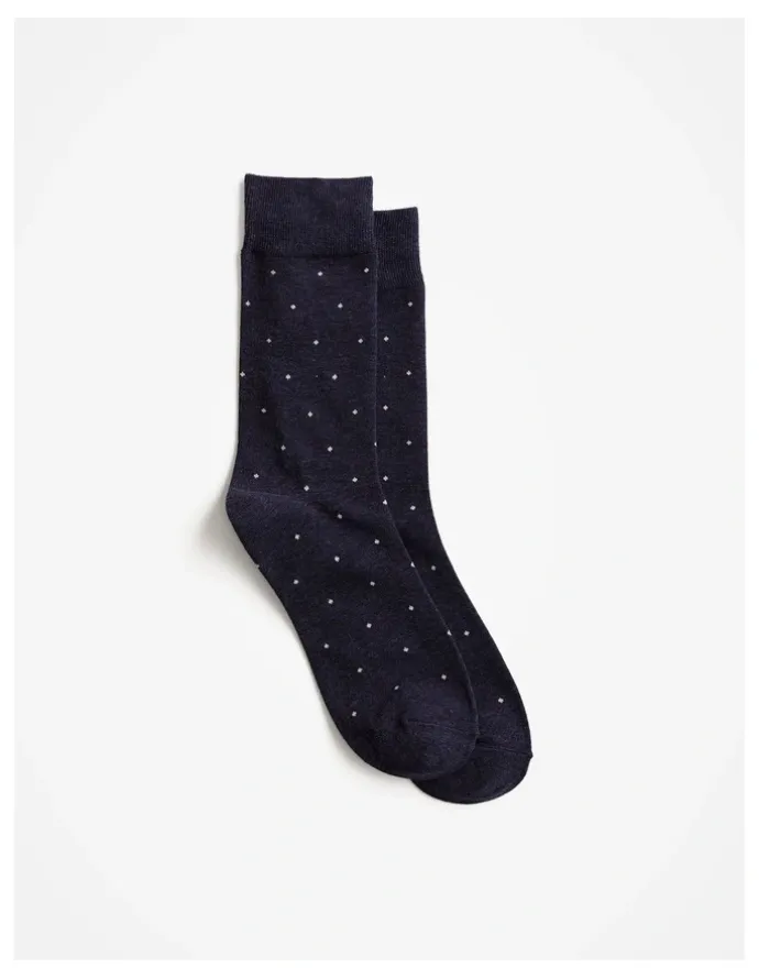 Trenery Square Grid Crew Sock in Navy Marle