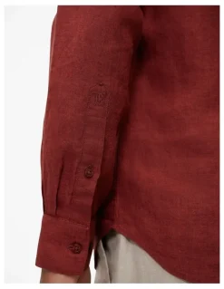 Trenery Tailored Fit Delave Linen Shirt in Russet