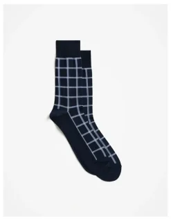 Trenery Windowpane Check Crew Sock in Chambray Blue