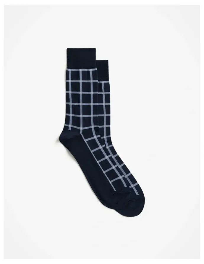 Trenery Windowpane Check Crew Sock in Chambray Blue