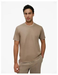 Trenery Mercerised Cotton Layered T-shirt in Dark Taupe