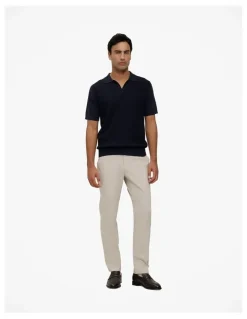 Trenery Mercerised Diamond Knit Polo in Navy