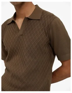 Trenery Mercerised Diamond Knit Polo in Cocoa