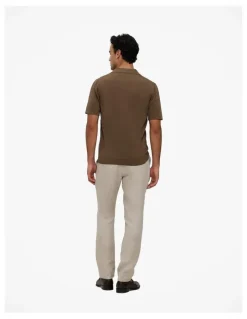 Trenery Mercerised Diamond Knit Polo in Cocoa
