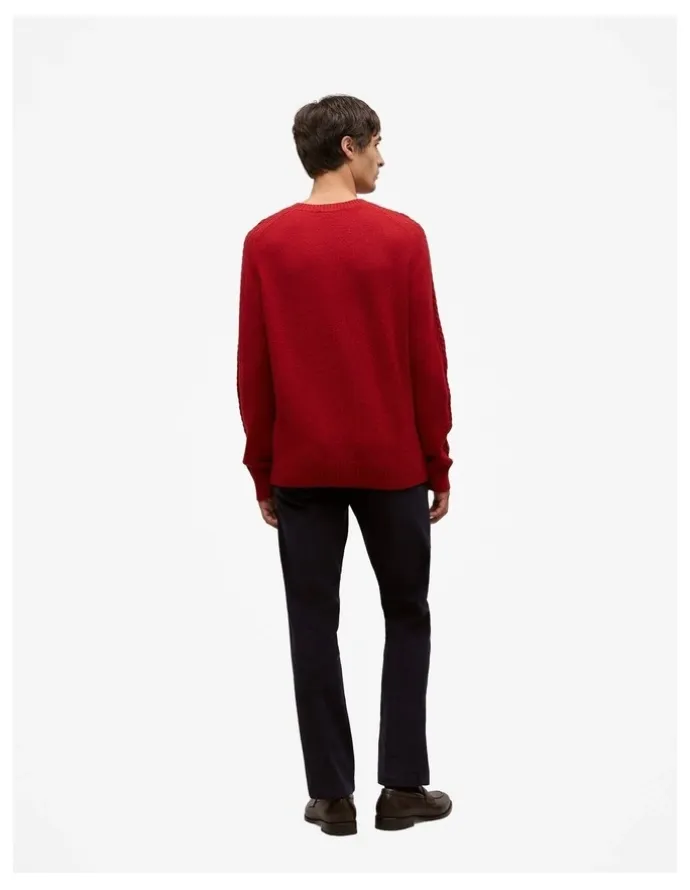 Trenery Merino Cable Detail Crew in Spice Red