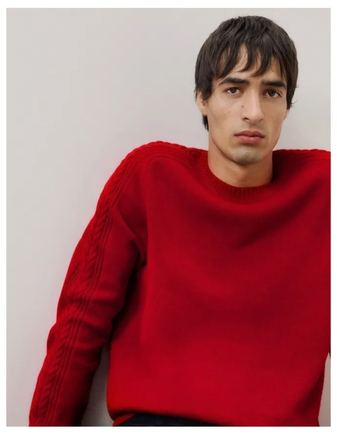 Trenery Merino Cable Detail Crew in Spice Red