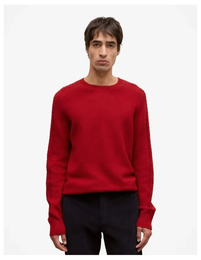 Trenery Merino Cable Detail Crew in Spice Red
